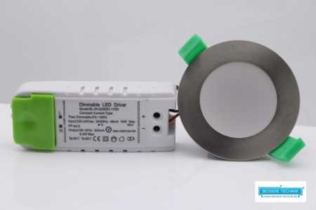 LED downlight recessed spot, 10W, IP44, small and compact, satin chrome